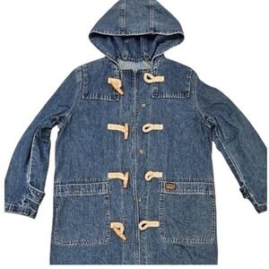 Vintage Ralph Lauren Jacket Women Medium Denim Hooded Fisherman Toggle Chore